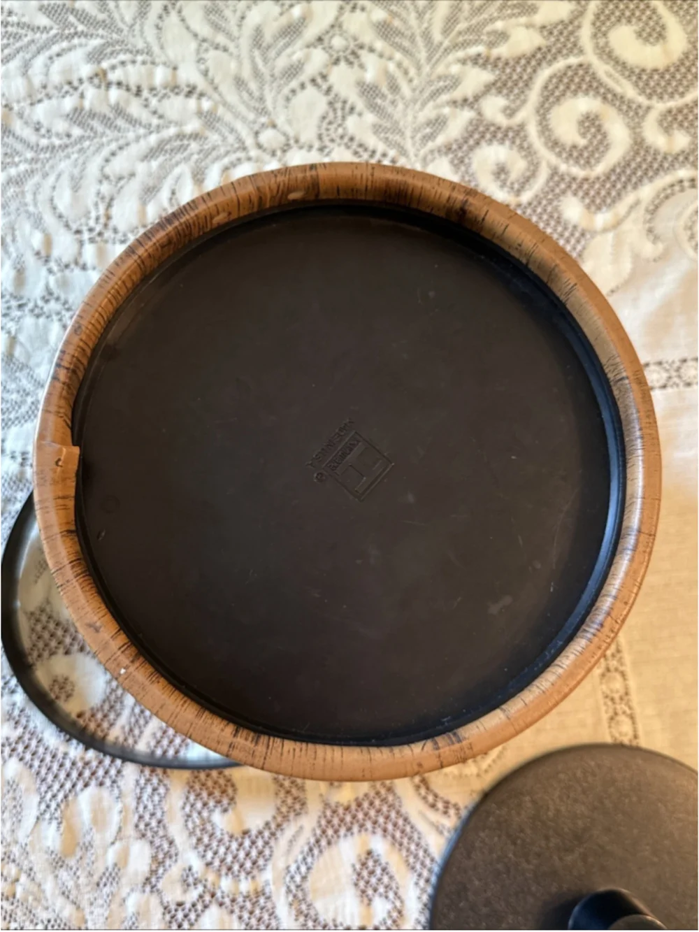 Vintage Irvinware Mid Century Modern Ice Bucket Faux Wood Grain Leather Barware